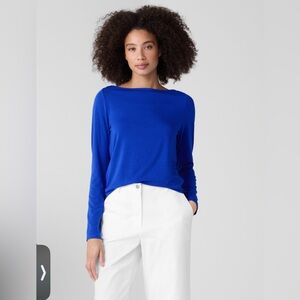 Eileen Fisher Fine Stretch Jersey Bateau Neck Top – Lapis / Size Large